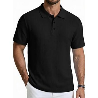 COOFANDY Mens Knit Polo Shirts Short Sleeve Vintage Textured Casual Button Polo Shirt Fashion Golf