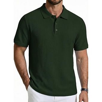 COOFANDY Mens Knit Polo Shirts Short Sleeve Vintage Textured Casual Button Polo Shirt Fashion Golf
