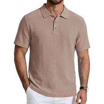 COOFANDY Mens Knit Polo Shirts Short Sleeve Vintage Textured Casual Button Polo Shirt Fashion Golf