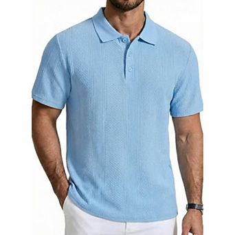 COOFANDY Mens Knit Polo Shirts Short Sleeve Vintage Textured Casual Button Polo Shirt Fashion Golf