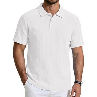 COOFANDY Mens Knit Polo Shirts Short Sleeve Vintage Textured Casual Button Polo Shirt Fashion Golf