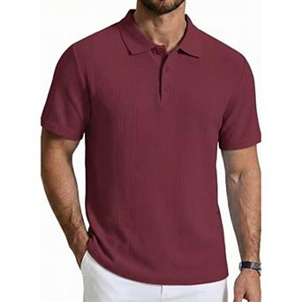 COOFANDY Mens Knit Polo Shirts Short Sleeve Vintage Textured Casual Button Polo Shirt Fashion Golf