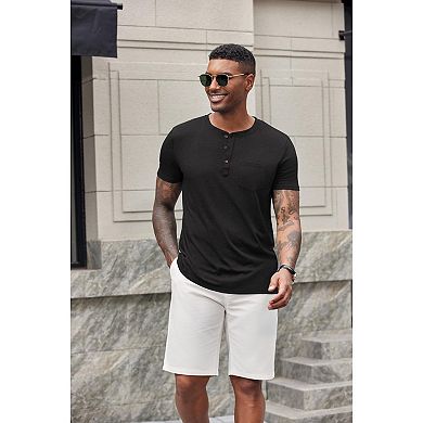 COOFANDY Men' Soft Henley Shirts Short Sleeve Casual T-Shirts with Pocket Summer Button Henleys