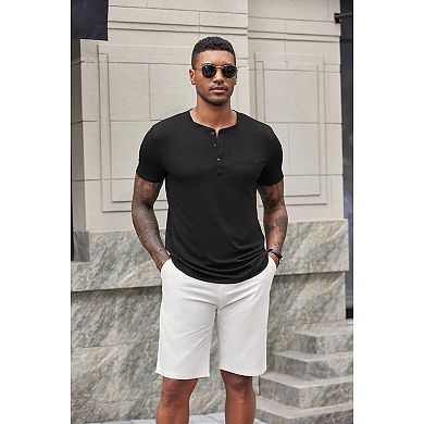 COOFANDY Men' Soft Henley Shirts Short Sleeve Casual T-Shirts with Pocket Summer Button Henleys