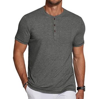 COOFANDY Men' Soft Henley Shirts Short Sleeve Casual T-Shirts with Pocket Summer Button Henleys