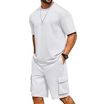 COOFANDY Men' Casual 2 pc Outfits Oversized T-Shirts and Cargo Shorts Set Street Fashion Lounge