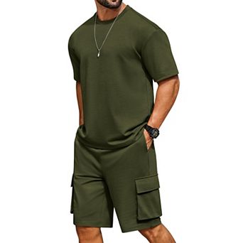 COOFANDY Men' Casual 2 pc Outfits Oversized T-Shirts and Cargo Shorts Set Street Fashion Lounge