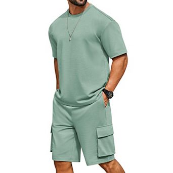 COOFANDY Men' Casual 2 pc Outfits Oversized T-Shirts and Cargo Shorts Set Street Fashion Lounge