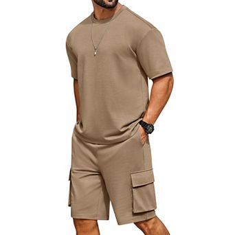 COOFANDY Men' Casual 2 pc Outfits Oversized T-Shirts and Cargo Shorts Set Street Fashion Lounge