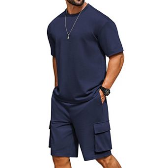 COOFANDY Men' Casual 2 pc Outfits Oversized T-Shirts and Cargo Shorts Set Street Fashion Lounge