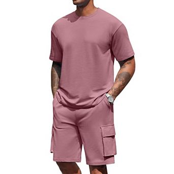 COOFANDY Men' Casual 2 pc Outfits Oversized T-Shirts and Cargo Shorts Set Street Fashion Lounge