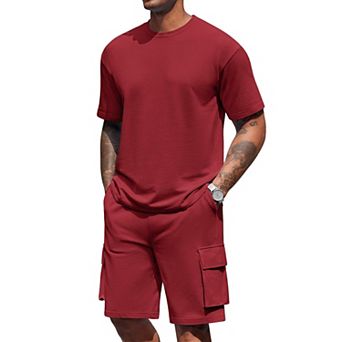 COOFANDY Men' Casual 2 pc Outfits Oversized T-Shirts and Cargo Shorts Set Street Fashion Lounge