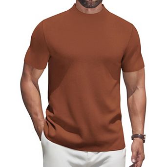 COOFANDY Men' Short Sleeve Turtleneck Sweater Casual Pullover Basic T-Shirts Thermal Tops for Men