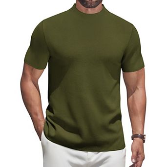 COOFANDY Men' Short Sleeve Turtleneck Sweater Casual Pullover Basic T-Shirts Thermal Tops for Men