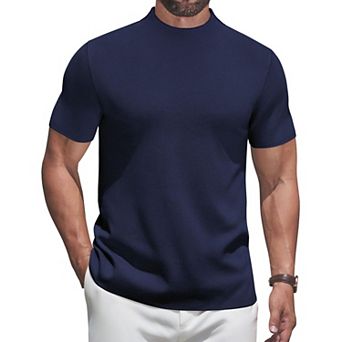 COOFANDY Men' Short Sleeve Turtleneck Sweater Casual Pullover Basic T-Shirts Thermal Tops for Men