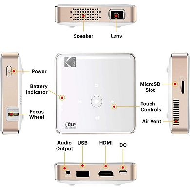 KODAK Ultra Mini Portable HD LED DLP Pico Projector 100" Display Rechargeable w Soft Case