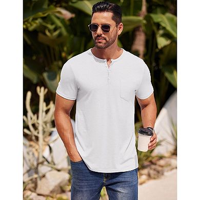 COOFANDY Henley Shirts for Men Slim Fit Short Sleeve Henley Basic Button Henley Soild T Shirts