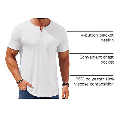 COOFANDY Henley Shirts for Men Slim Fit Short Sleeve Henley Basic Button Henley Soild T Shirts