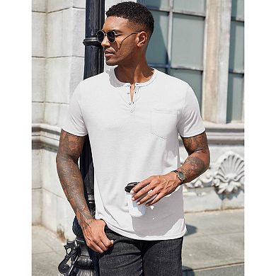 COOFANDY Henley Shirts for Men Slim Fit Short Sleeve Henley Basic Button Henley Soild T Shirts