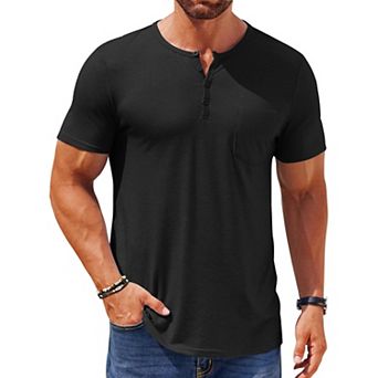 COOFANDY Henley Shirts for Men Slim Fit Short Sleeve Henley Basic Button Henley Soild T Shirts