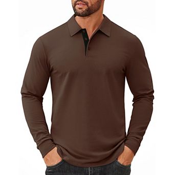COOFANDY Men' Polo Shirts Cotton Long Sleeve Polo T-Shirts Casual Golf Collar Tee