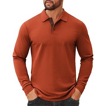 COOFANDY Men' Polo Shirts Cotton Long Sleeve Polo T-Shirts Casual Golf Collar Tee