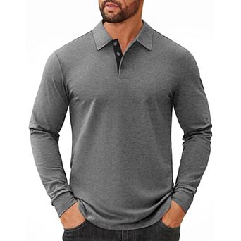 COOFANDY Men' Polo Shirts Cotton Long Sleeve Polo T-Shirts Casual Golf Collar Tee