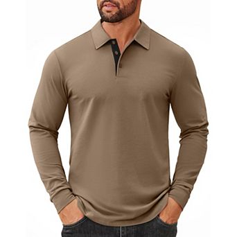 COOFANDY Men' Polo Shirts Cotton Long Sleeve Polo T-Shirts Casual Golf Collar Tee