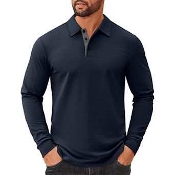 COOFANDY Men' Polo Shirts Cotton Long Sleeve Polo T-Shirts Casual Golf Collar Tee
