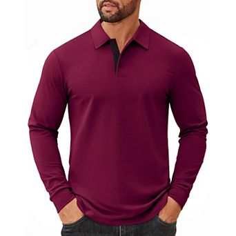COOFANDY Men' Polo Shirts Cotton Long Sleeve Polo T-Shirts Casual Golf Collar Tee