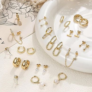 Womens Stud Hoop Earrings Set