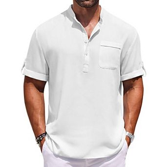 COOFANDY Henley Shirts for Men Short Sleeve Band Collar Casual Shirt Summer Hippie Vacation Beach