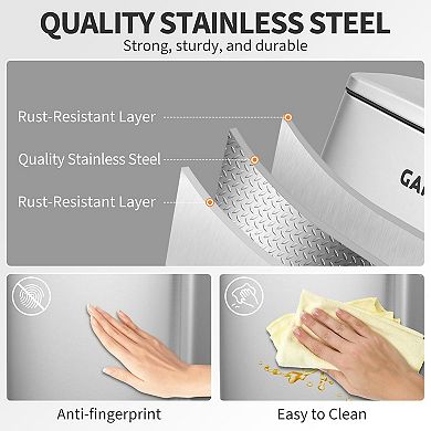 Kitchen Trash Can, Stainless Steel Garbage Can with Quiet Soft-Close Lid, Removable Inner Bucket