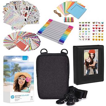 HP Sprocket 3.5 x 4.25” Zink Photo Paper Kit - 50 Pack Zink Paper, Case, Album, Markers & Stickers