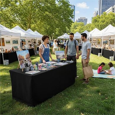 2-Pack Black Fitted Tablecloths, Stretch, Durable, Event-Ready