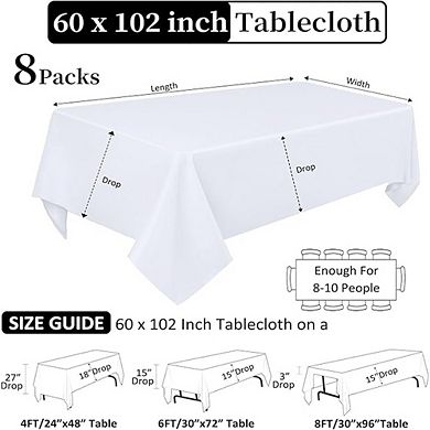 White Polyester Tablecloth Washable Wrinkle-Resistant Rectangular Cover