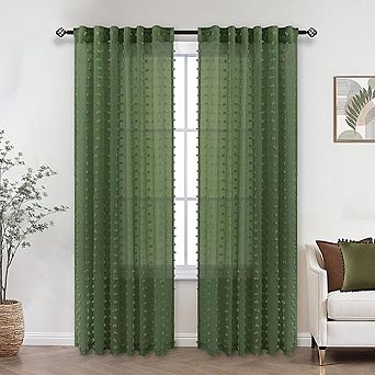 Sheer Textured Curtains Pom Pom, Light-Filtering Window Drapes