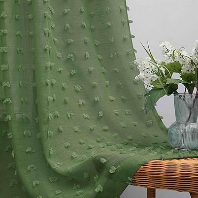 Sheer Textured Curtains Pom Pom, Light-Filtering Window Drapes