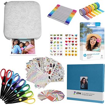 HP Sprocket 3x4 Portable Printer - Instant Photo Printer, Album, Zink Paper & Scissors Bundle