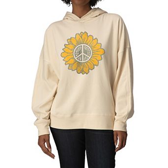 Women's Peace Sign Sunflower Oversized Fleece Hoodie Sweatshirt
