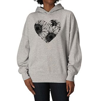 Women's Sunflower Heart Oversized Fleece Hoodie Sweatshirt