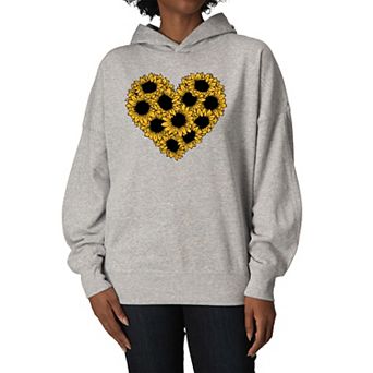 Women's Sunflower Heart Oversized Fleece Hoodie Sweatshirt