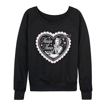 Women's Marilyn Monroe Coquette Lace Heart Distressed French Terry Long Sleeve Tee