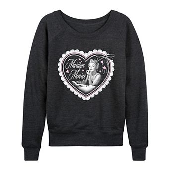 Women's Marilyn Monroe Coquette Lace Heart Distressed French Terry Long Sleeve Tee