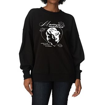 Women's Marilyn Monroe Vintage Coquette Heart & Lips Oversized Fleece Crew Sweatshirt