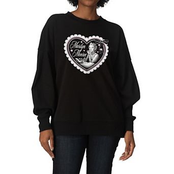 Women's Marilyn Monroe Coquette Lace Heart Oversized Fleece Crew Sweatshirt