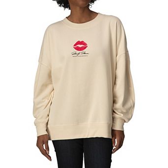 Women's Marilyn Monroe Classic Lip Mark Oversized Fleece Crew Sweatshirt