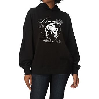 Women's Marilyn Monroe Vintage Coquette Heart & Lips Oversized Fleece Hoodie Sweatshirt