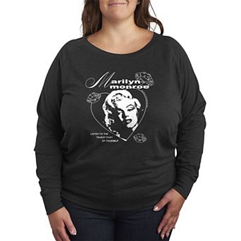 Plus Size Marilyn Monroe Vintage Coquette Heart & Lips French Terry Long Sleeve Tee