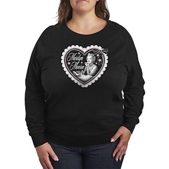 Plus Size Marilyn Monroe Coquette Lace Heart Distressed French Terry Long Sleeve Tee